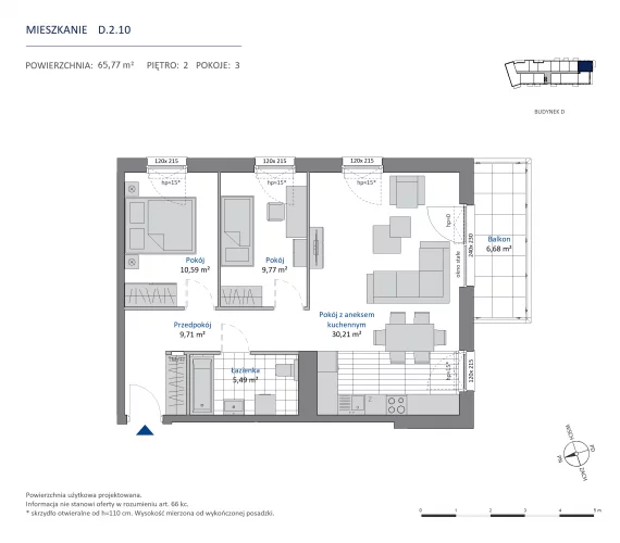 3 pokoje, mieszkanie 65,77 m², piętro 2, oferta nr 36.D.2.10, Nowa Dąbrowa, Gdynia, Dąbrowa, ul. Rdestowa