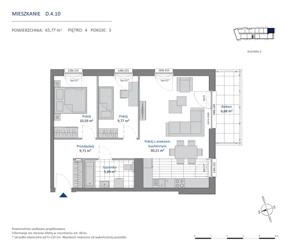 3 pokoje, mieszkanie 65,77 m², piętro 4, oferta nr 36.D.4.10, Nowa Dąbrowa, Gdynia, Dąbrowa, ul. Rdestowa