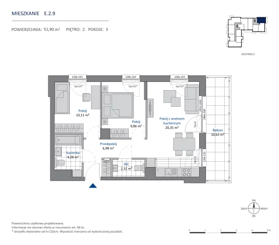 3 pokoje, mieszkanie 53,90 m², piętro 2, oferta nr 36.E.2.9, Nowa Dąbrowa, Gdynia, Dąbrowa, ul. Rdestowa