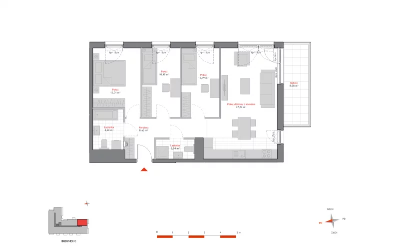 Mieszkanie 77,12 m², piętro 4, oferta nr 28.C.4.7, Linea, Gdańsk, Jasień, Morena, al. Pawła Adamowicza