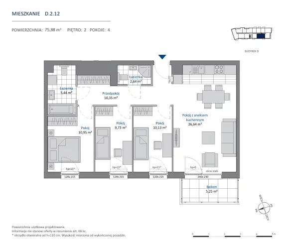 4 pokoje, mieszkanie 75,88 m², piętro 2, oferta nr 36.D.2.12, Nowa Dąbrowa, Gdynia, Dąbrowa, ul. Rdestowa