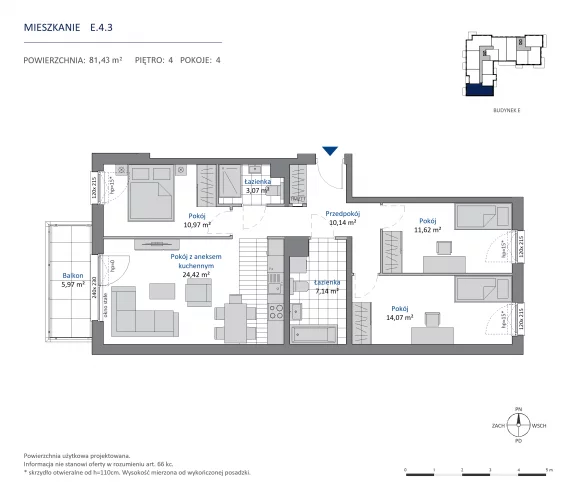 4 pokoje, mieszkanie 81,40 m², piętro 4, oferta nr 36.E.4.3, Nowa Dąbrowa, Gdynia, Dąbrowa, ul. Rdestowa