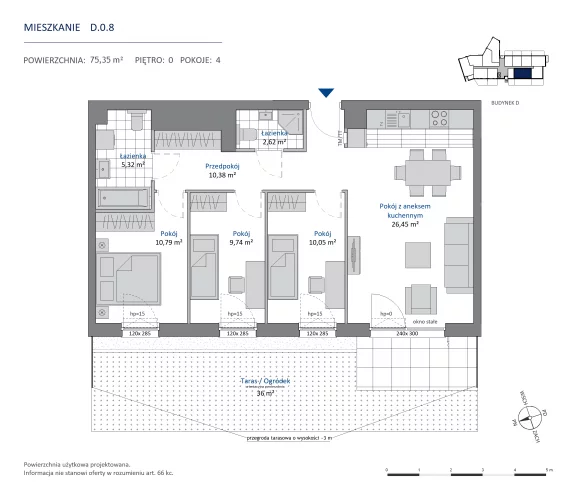 4 pokoje, mieszkanie 75,35 m², parter, oferta nr 36.D.0.8, Nowa Dąbrowa, Gdynia, Dąbrowa, ul. Rdestowa