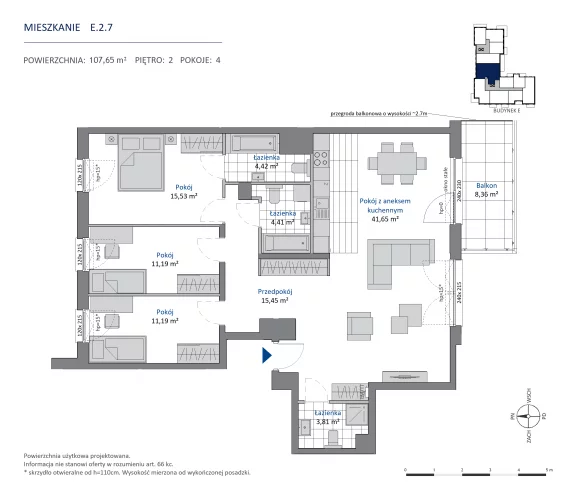 4 pokoje, mieszkanie 107,65 m², piętro 2, oferta nr 36.E.2.7, Nowa Dąbrowa, Gdynia, Dąbrowa, ul. Rdestowa