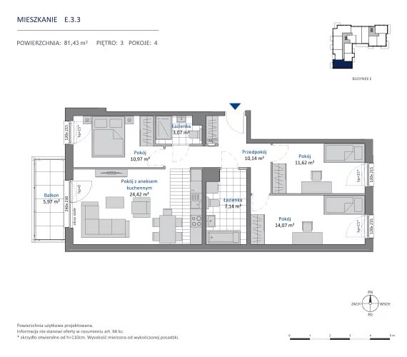 4 pokoje, mieszkanie 81,40 m², piętro 3, oferta nr 36.E.3.3, Nowa Dąbrowa, Gdynia, Dąbrowa, ul. Rdestowa