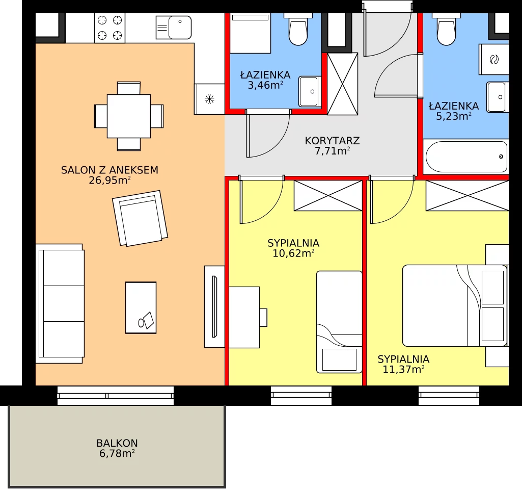 Zalety mieszkania 65.34 m², 28.A.2.12
