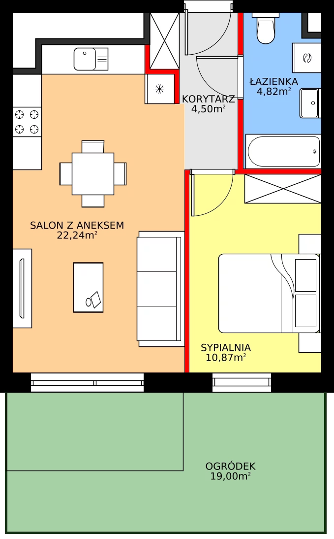 Zalety mieszkania 42.43 m², 28.A.0.10