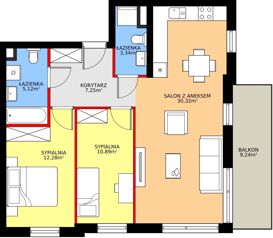 Zalety mieszkania 69.2 m², 28.A.1.9