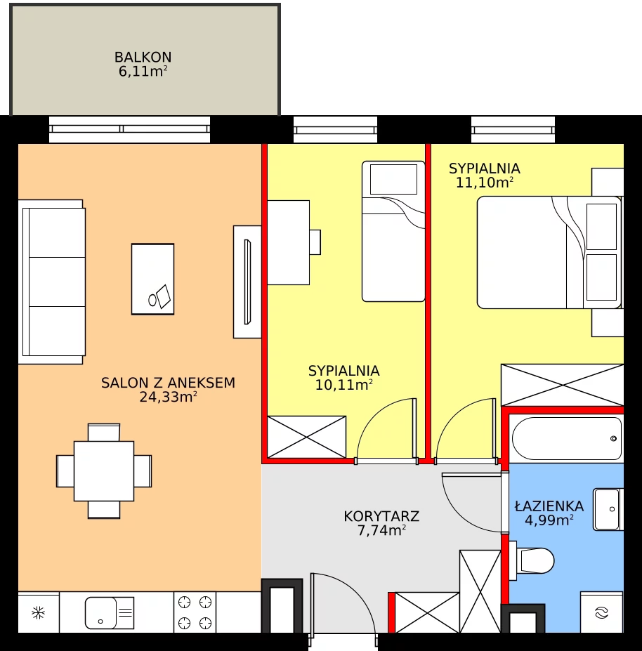 Zalety mieszkania 58.27 m², 28.A.4.6
