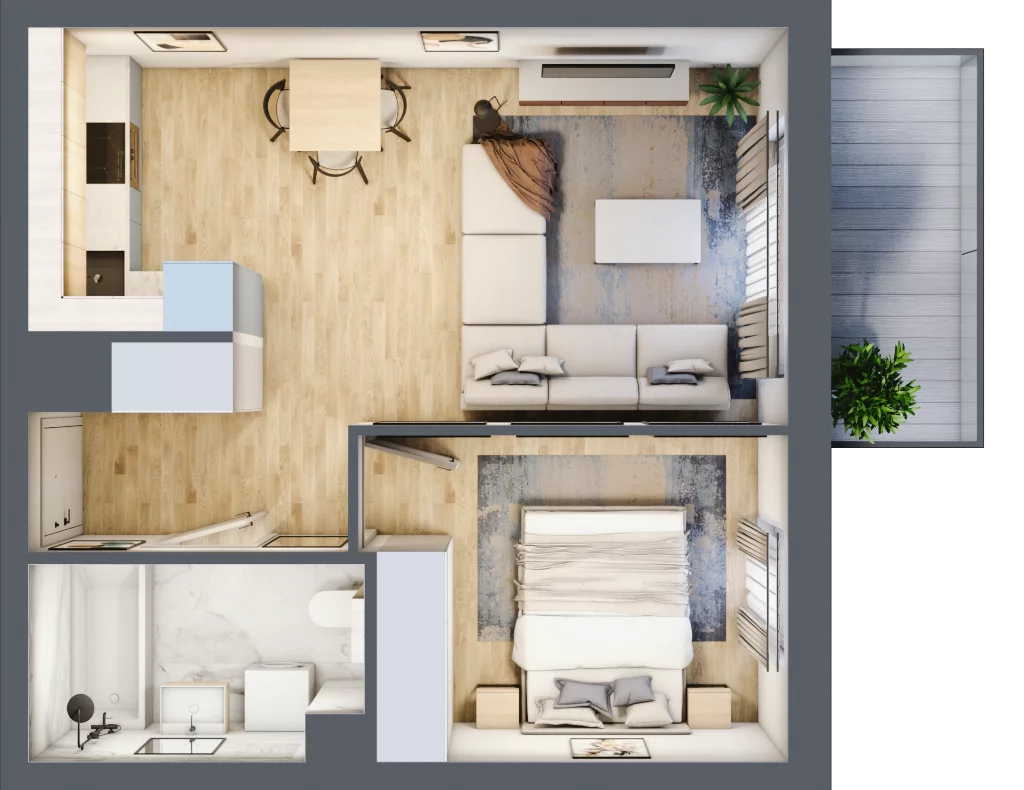 2 pokoje, mieszkanie 39,65 m², piętro 1, oferta nr 28.A.1.4, Linea, Gdańsk, Jasień, Morena, ul. Kiedrowskiego