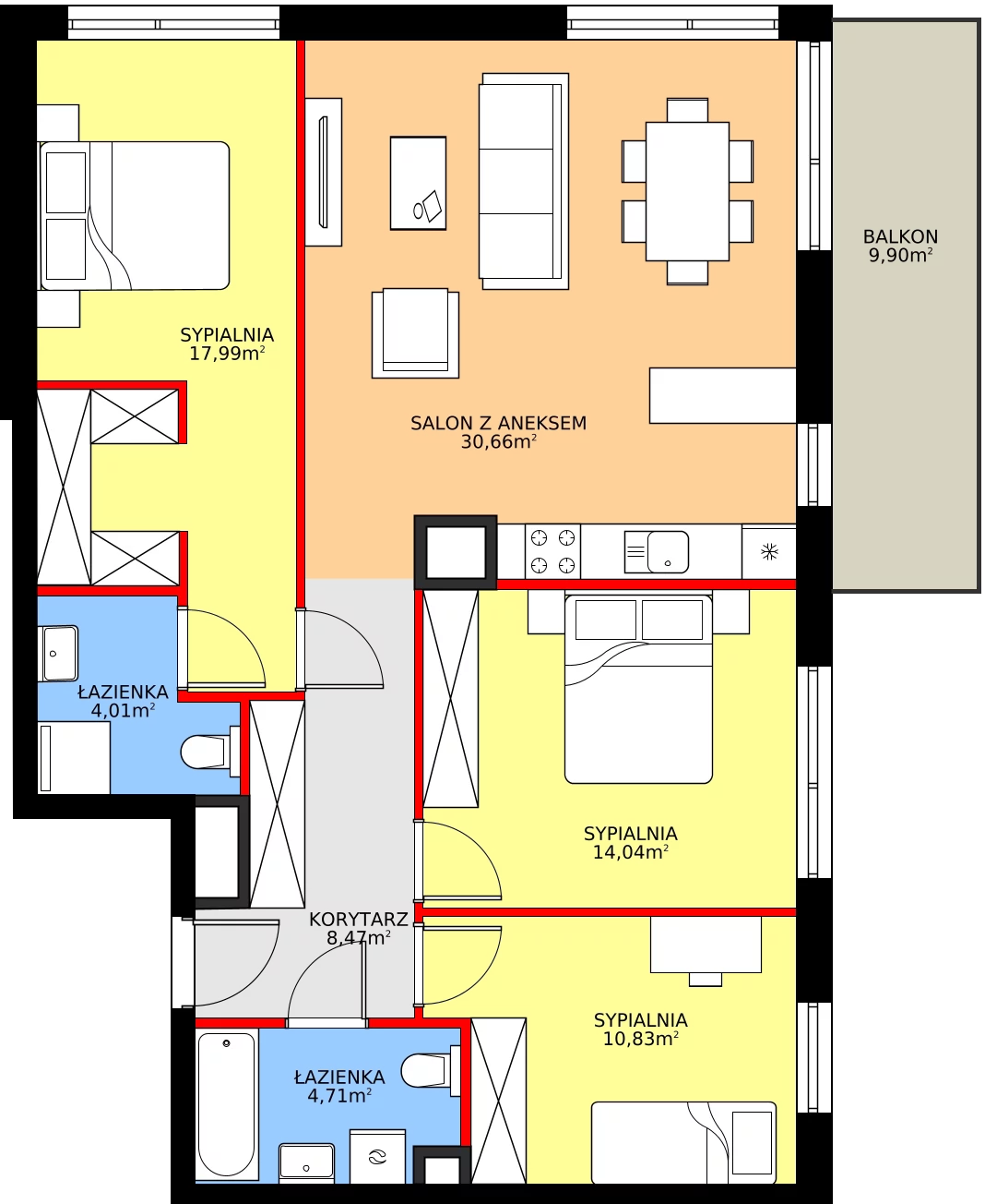 Zalety mieszkania 90.71 m², 28.A.4.3