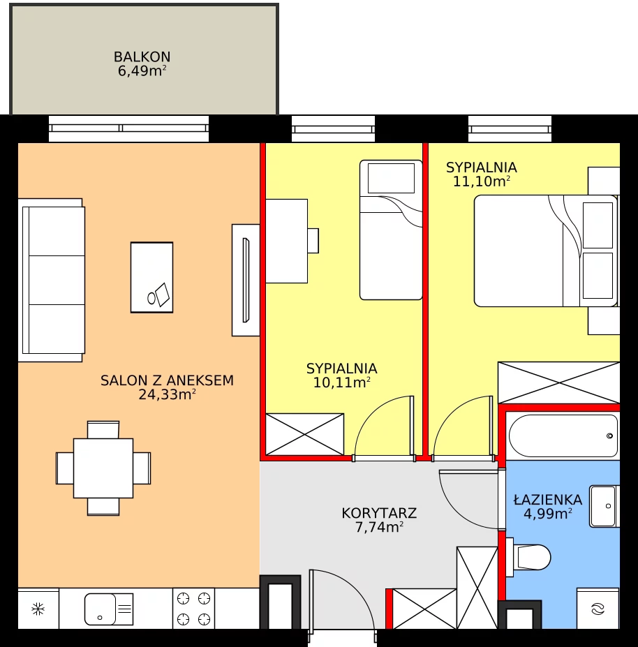 Zalety mieszkania 58.27 m², 28.A.1.7