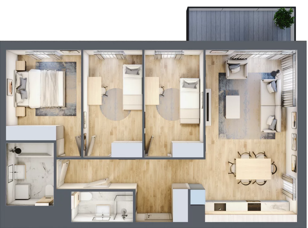 4 pokoje, mieszkanie 77,48 m², piętro 2, oferta nr 28.A.2.8, Linea, Gdańsk, Jasień, Morena, ul. Kiedrowskiego