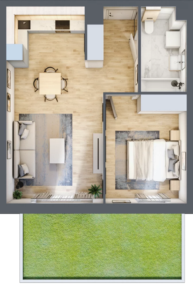 2 pokoje, mieszkanie 47,08 m², parter, oferta nr 28.A.0.11, Linea, Gdańsk, Jasień, Morena, ul. Kiedrowskiego