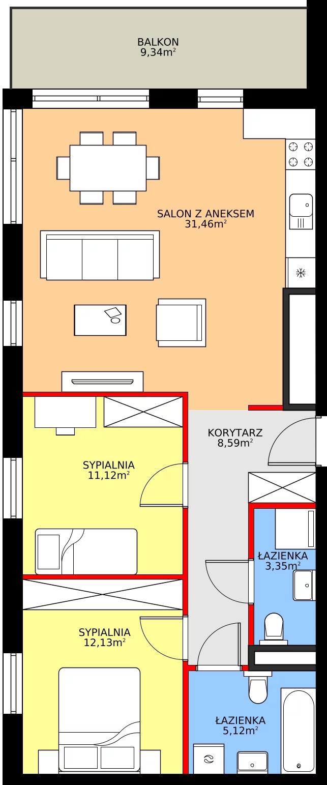 Zalety mieszkania 71.77 m², 28.A.2.2