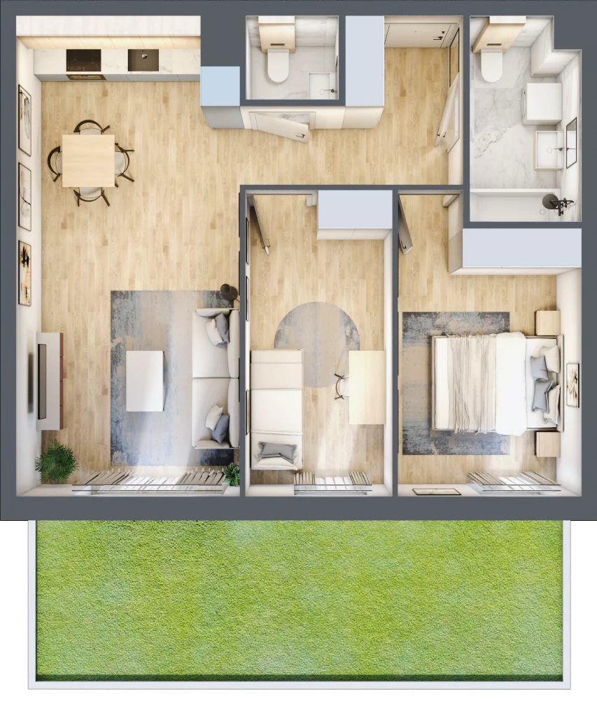 3 pokoje, mieszkanie 60,26 m², parter, oferta nr 28.A.0.9, Linea, Gdańsk, Jasień, Morena, ul. Kiedrowskiego