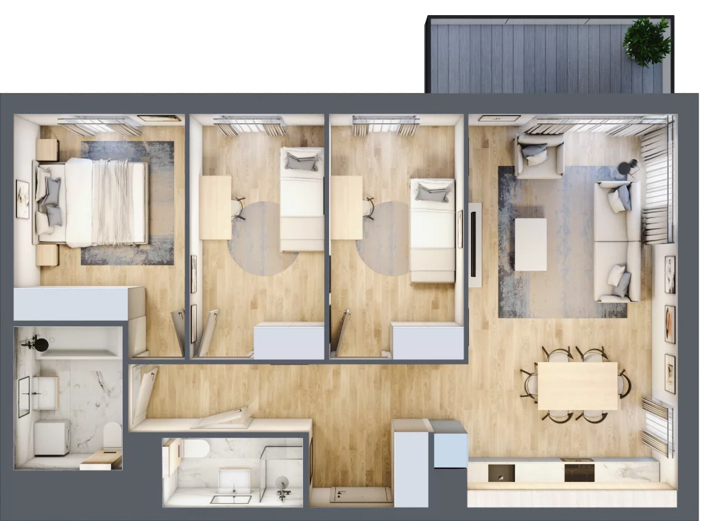 4 pokoje, mieszkanie 77,48 m², piętro 1, oferta nr 28.A.1.8, Linea, Gdańsk, Jasień, Morena, ul. Kiedrowskiego