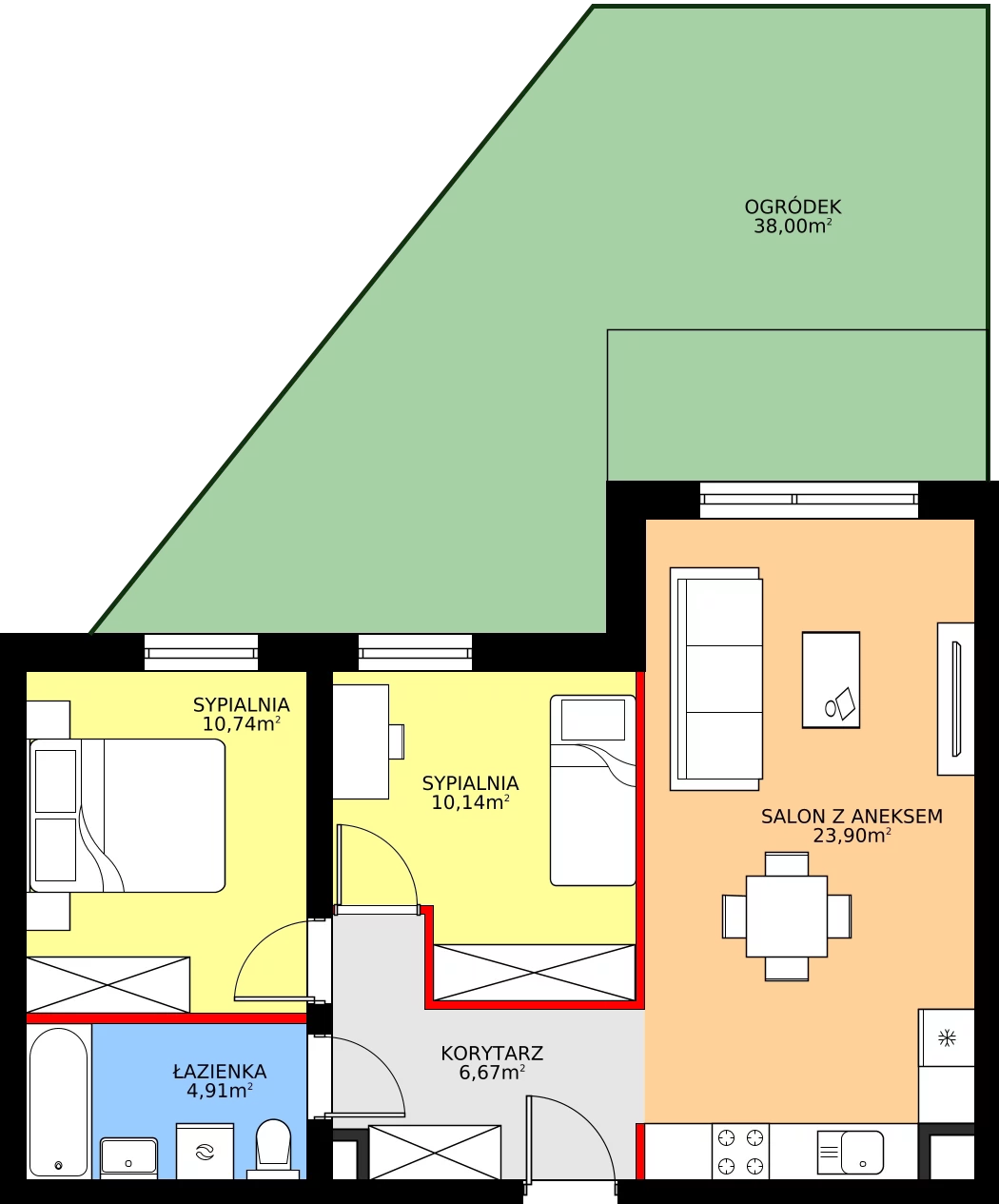 Zalety mieszkania 56.36 m², 28.A.0.5