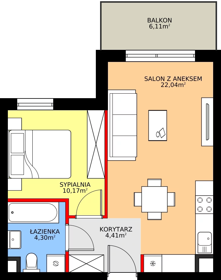 Zalety mieszkania 40.92 m², 28.A.3.5