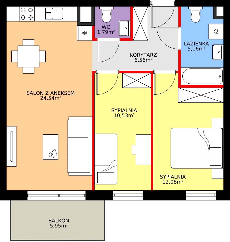 Zalety mieszkania 60.66 m², 28.A.1.10
