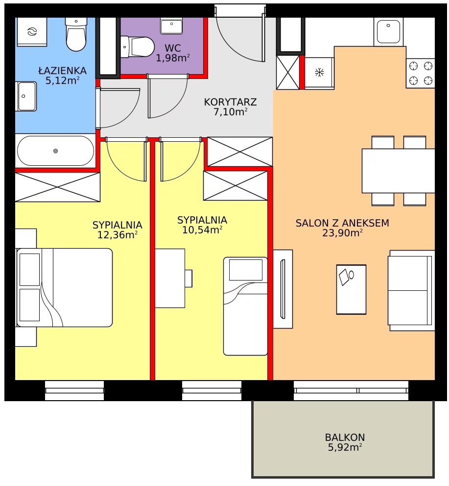 Zalety mieszkania 61 m², 28.B.1.8
