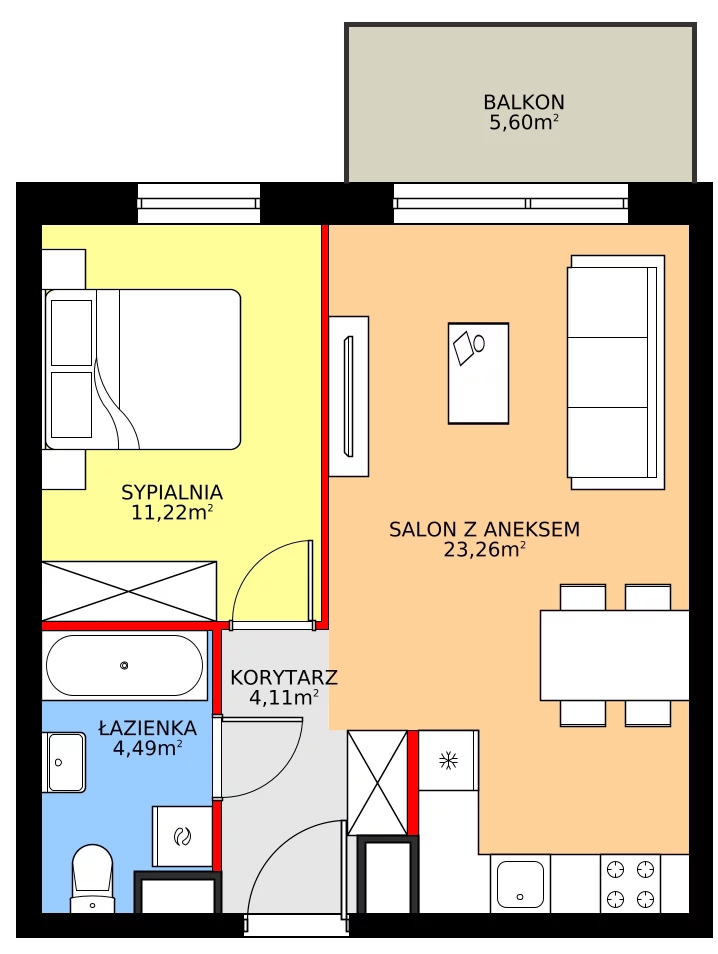 Zalety mieszkania 43.08 m², 28.B.4.4