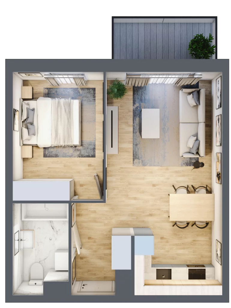 2 pokoje, mieszkanie 43,08 m², piętro 4, oferta nr 28.B.4.4, Linea, Gdańsk, Jasień, Morena, ul. Kiedrowskiego