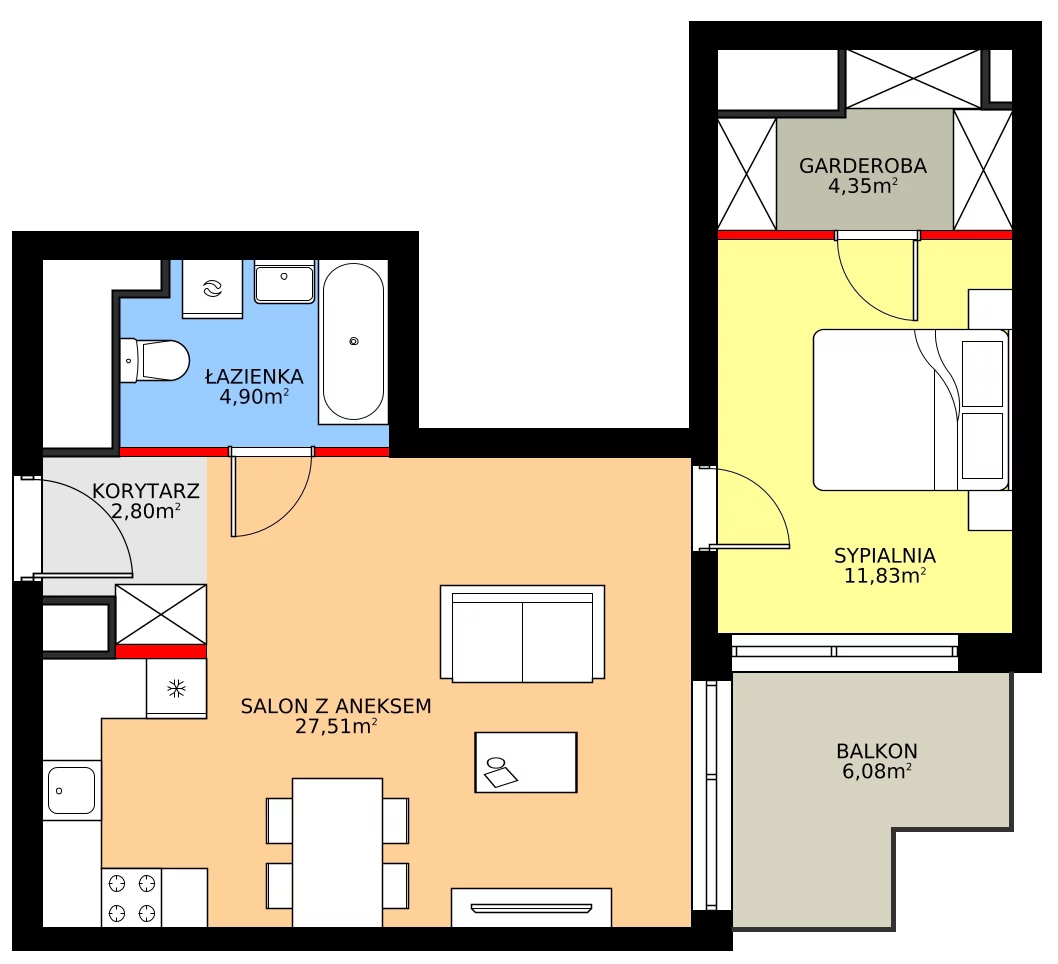 Zalety mieszkania 51.39 m², 28.B.2.10
