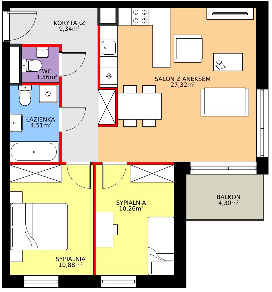 Zalety mieszkania 63.87 m², 28.B.4.7