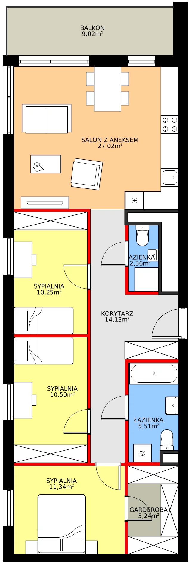 Zalety mieszkania 86.35 m², 28.B.2.2