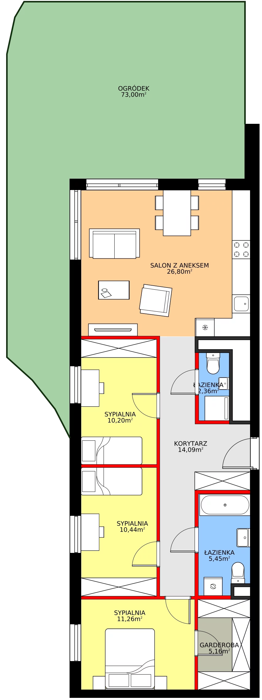 Zalety mieszkania 85.76 m², 28.B.0.2