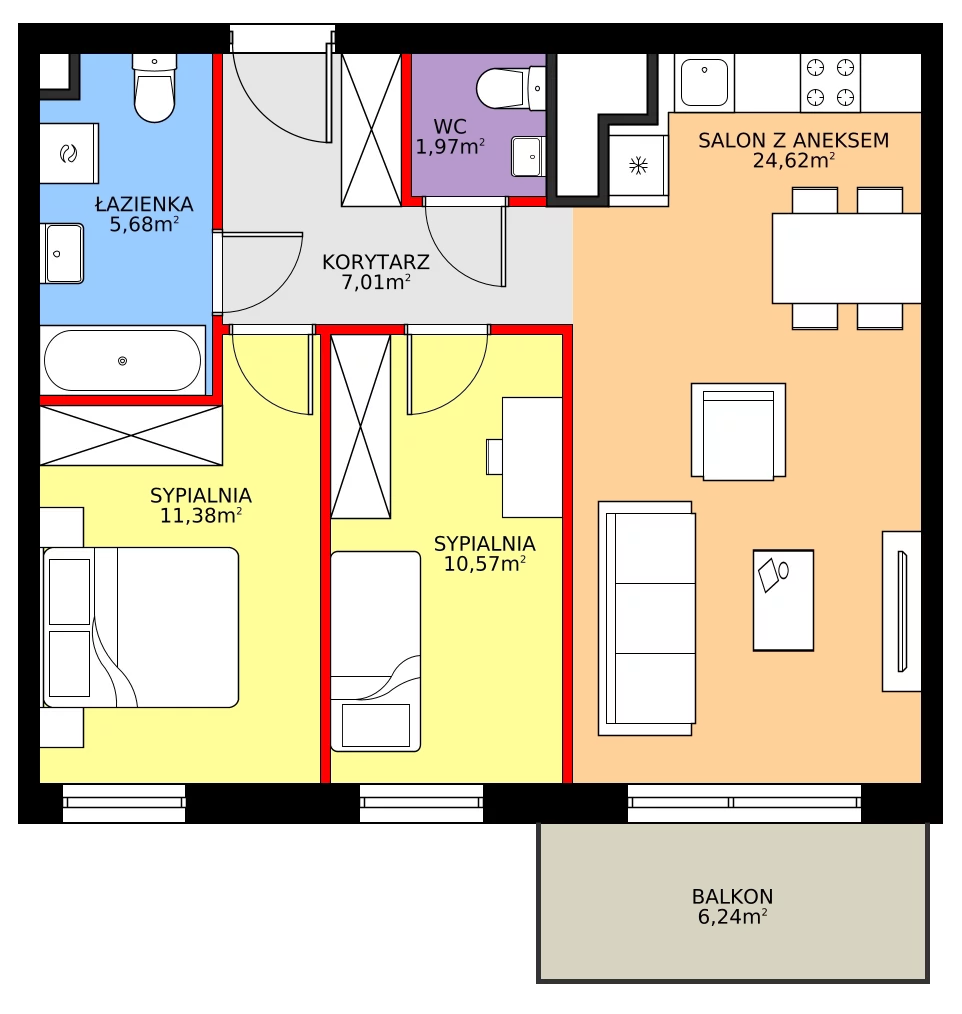 Zalety mieszkania 61.19 m², 28.C.4.11