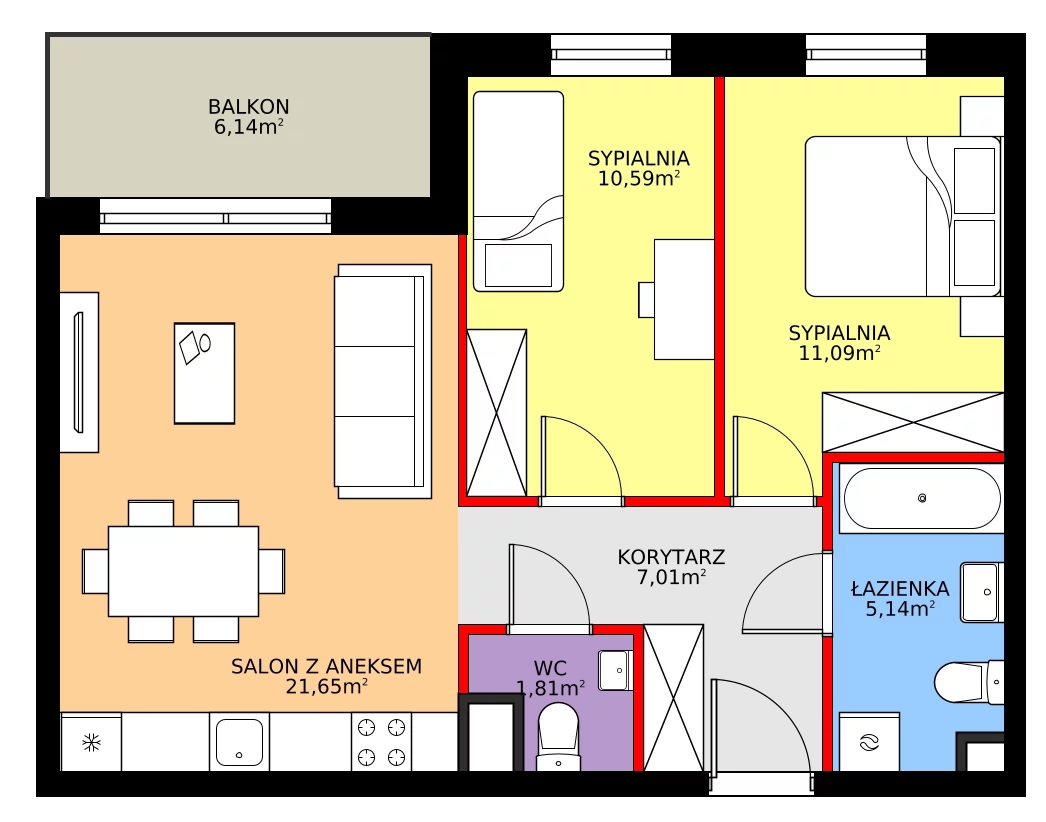 Zalety mieszkania 57.27 m², 28.C.4.5