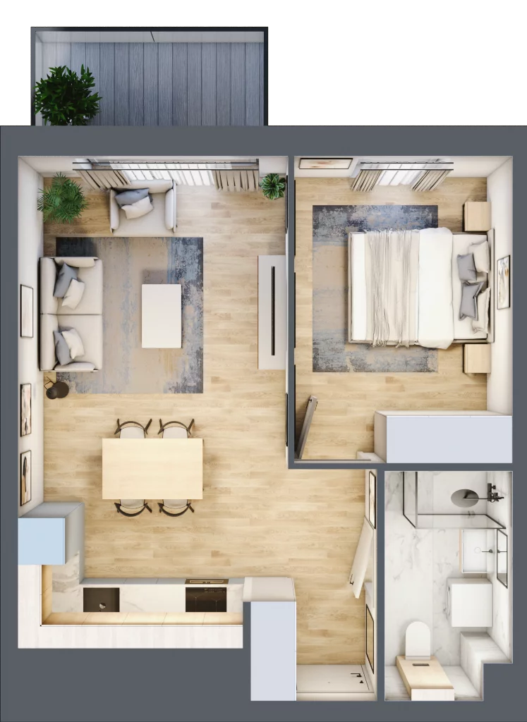 2 pokoje, mieszkanie 41,68 m², piętro 4, oferta nr 36.C.4.2, Nowa Dąbrowa, Gdynia, Dąbrowa, ul. Rdestowa