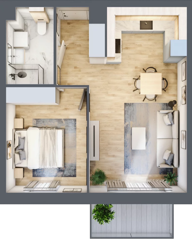 2 pokoje, mieszkanie 43,56 m², piętro 5, oferta nr 36.C.5.6, Nowa Dąbrowa, Gdynia, Dąbrowa, ul. Rdestowa