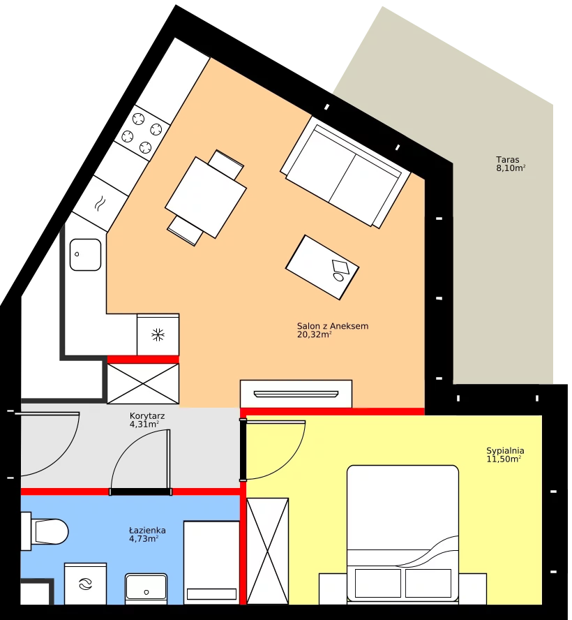 Zalety mieszkania 40.86 m², 36.C.1.11