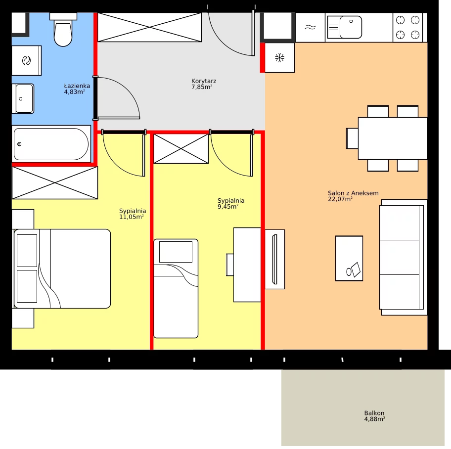 Zalety mieszkania 55.25 m², 36.C.4.5