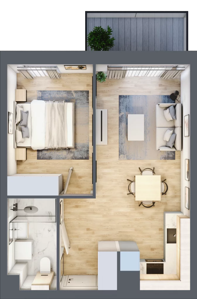 2 pokoje, mieszkanie 38,41 m², piętro 5, oferta nr 36.D.5.7, Nowa Dąbrowa, Gdynia, Dąbrowa, ul. Rdestowa