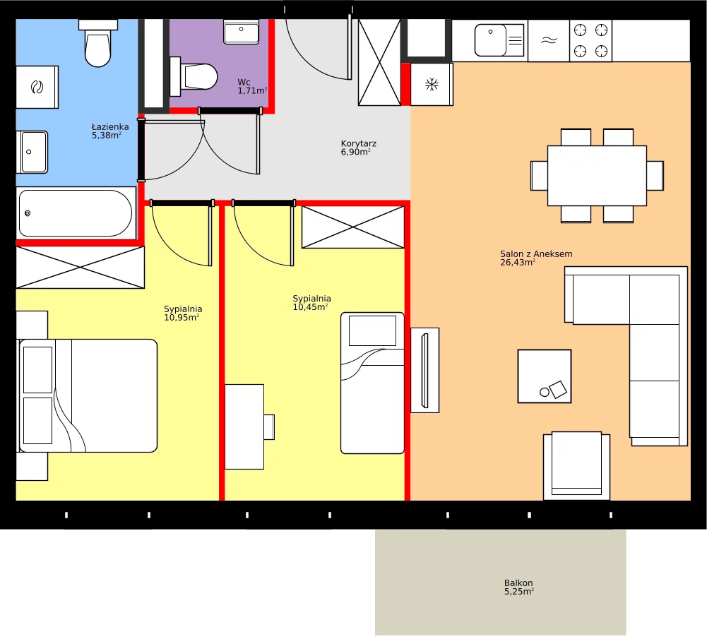 Zalety mieszkania 61.82 m², 36.D.3.2