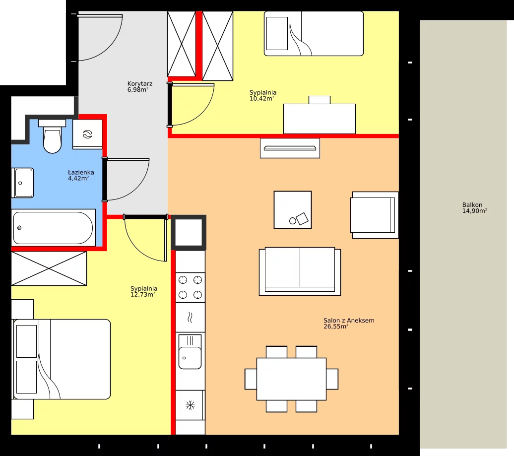 Zalety mieszkania 61.1 m², 36.D.1.11