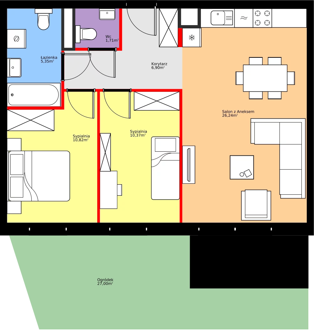 Zalety mieszkania 61.39 m², 36.D.0.2