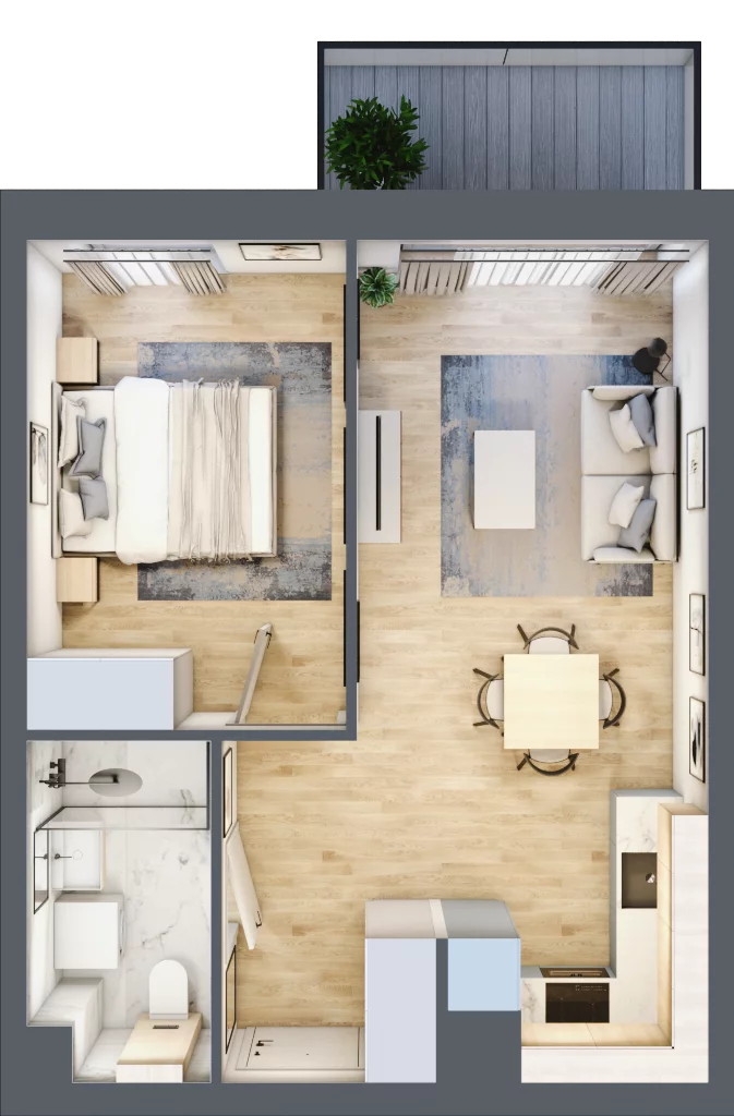 2 pokoje, mieszkanie 38,41 m², piętro 1, oferta nr 36.D.1.7, Nowa Dąbrowa, Gdynia, Dąbrowa, ul. Rdestowa