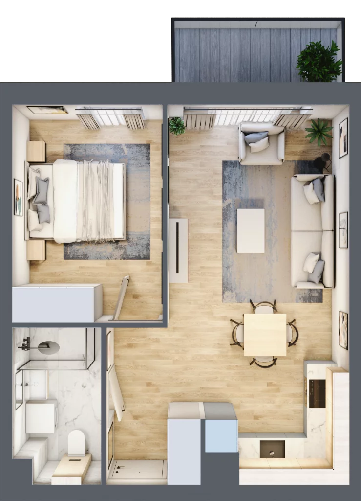 2 pokoje, mieszkanie 42,47 m², piętro 3, oferta nr 36.D.3.9, Nowa Dąbrowa, Gdynia, Dąbrowa, ul. Rdestowa