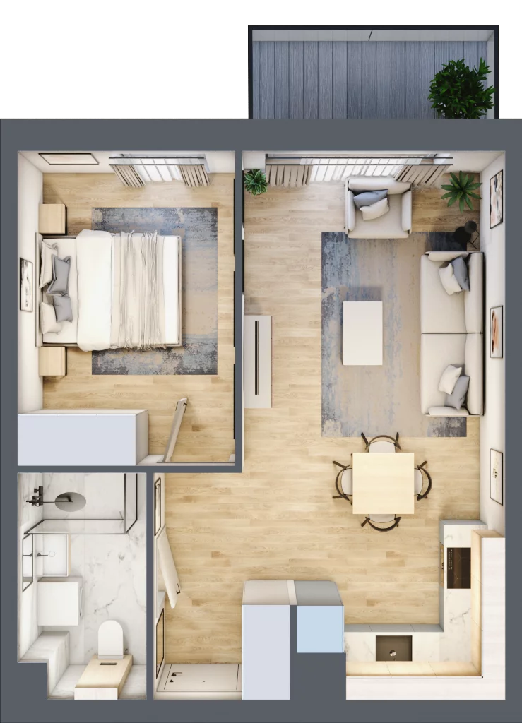 2 pokoje, mieszkanie 42,47 m², piętro 5, oferta nr 36.D.5.9, Nowa Dąbrowa, Gdynia, Dąbrowa, ul. Rdestowa