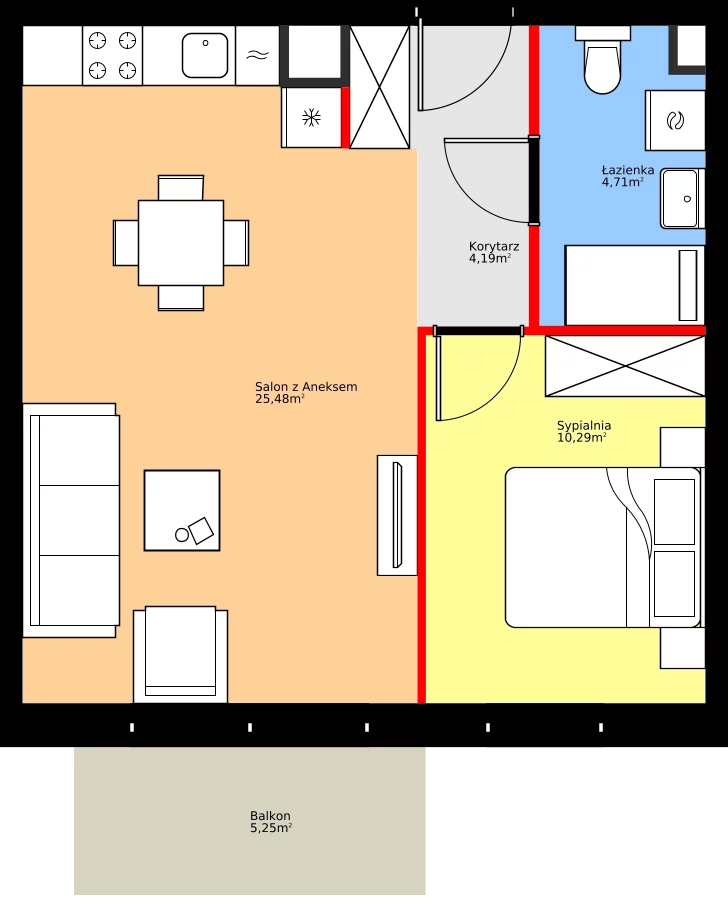 Zalety mieszkania 44.67 m², 36.D.1.1