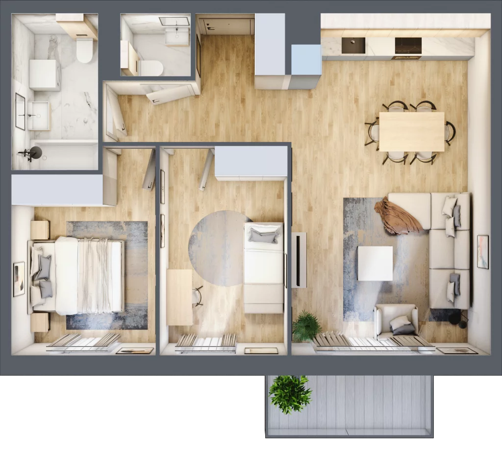 3 pokoje, mieszkanie 61,82 m², piętro 1, oferta nr 36.D.1.2, Nowa Dąbrowa, Gdynia, Dąbrowa, ul. Rdestowa