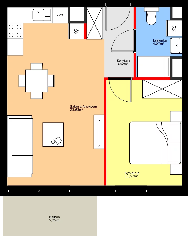 Zalety mieszkania 43.09 m², 36.D.4.13