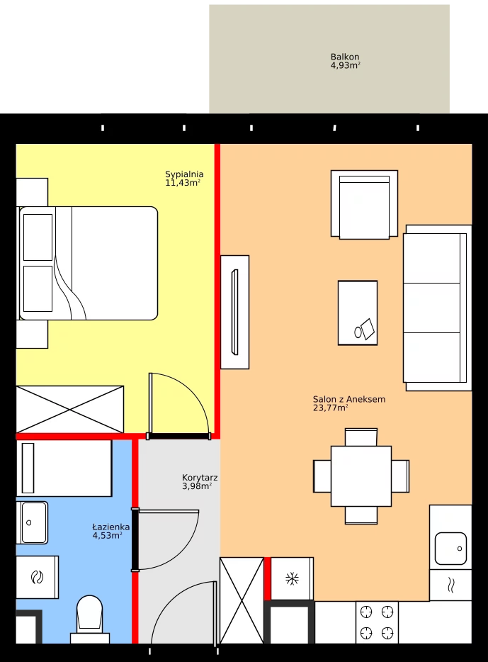 Zalety mieszkania 43.71 m², 36.D.2.8