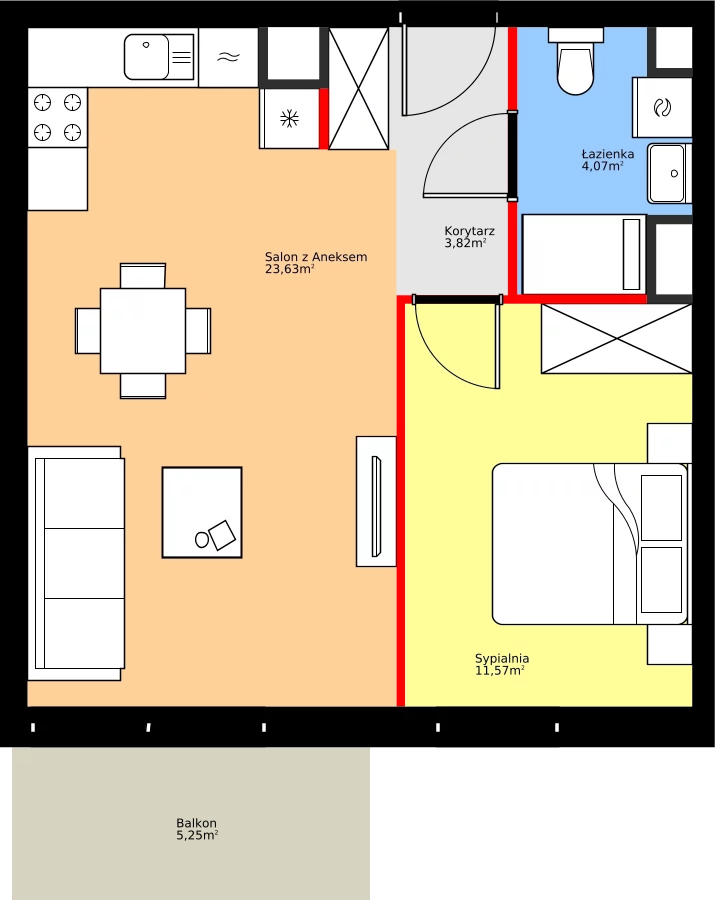 Zalety mieszkania 43.09 m², 36.D.2.13
