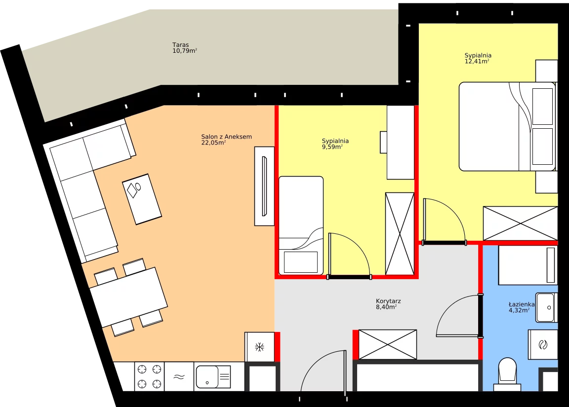 Zalety mieszkania 56.77 m², 36.D.1.4